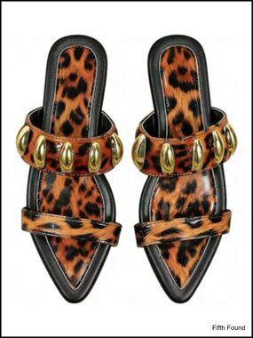 Women's Leopard Pointed Toe Flat Sandals Cheetah Double Strap Open Toe Slip On